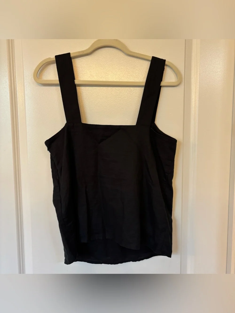 J. Crew Linen-Blend Squareneck Tank Top Black Side Zipper Size Small